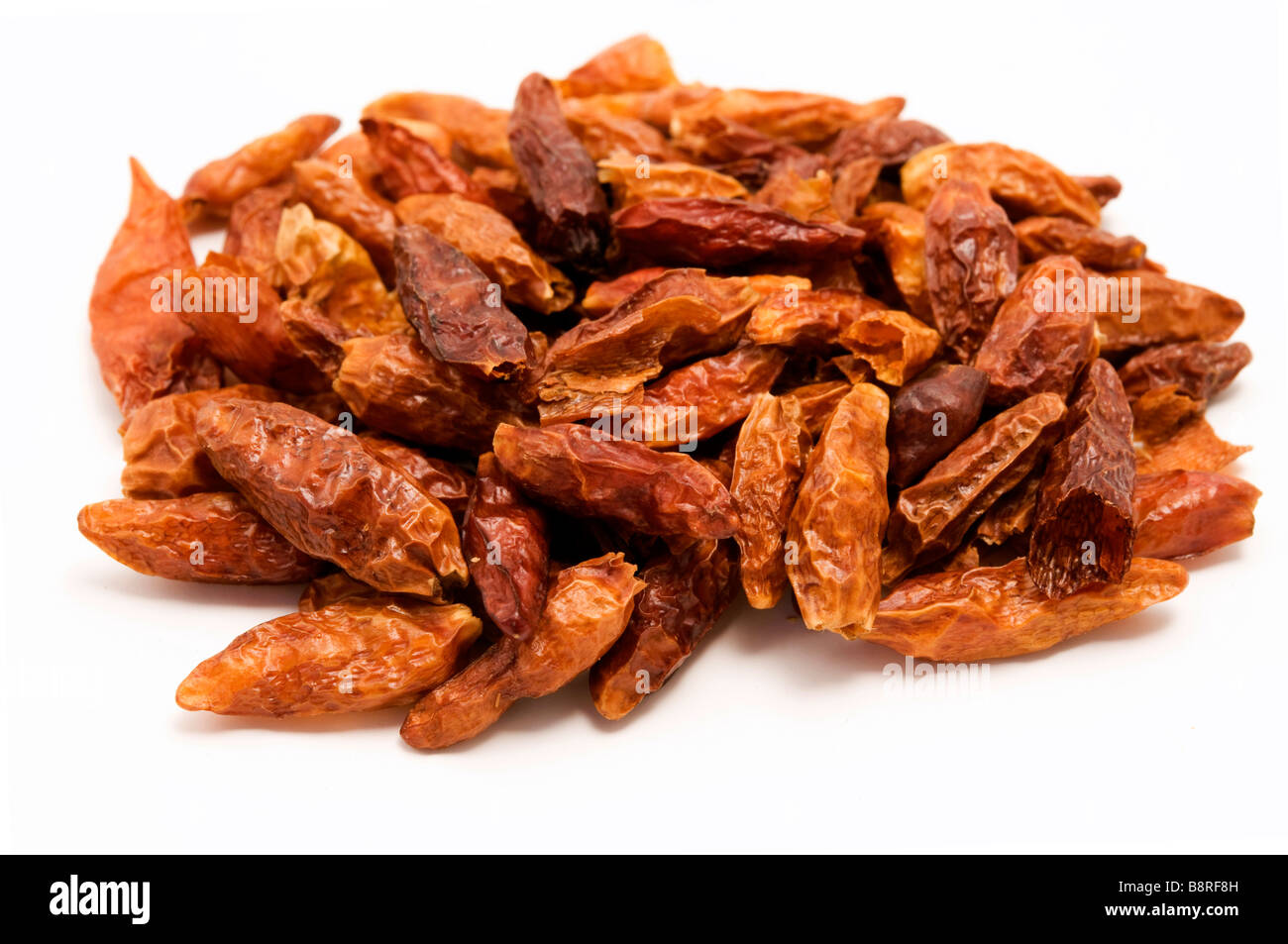 Dried red peppers on a white background Stock Photo