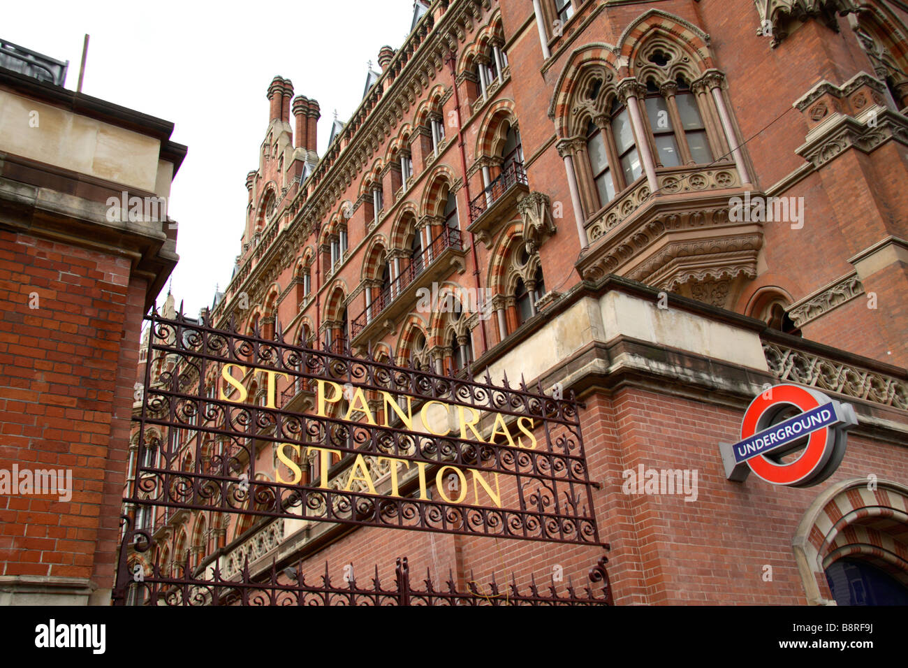 The front entrance to St Pancrans mainline railway station in London England.  March 2009 Stock Photo