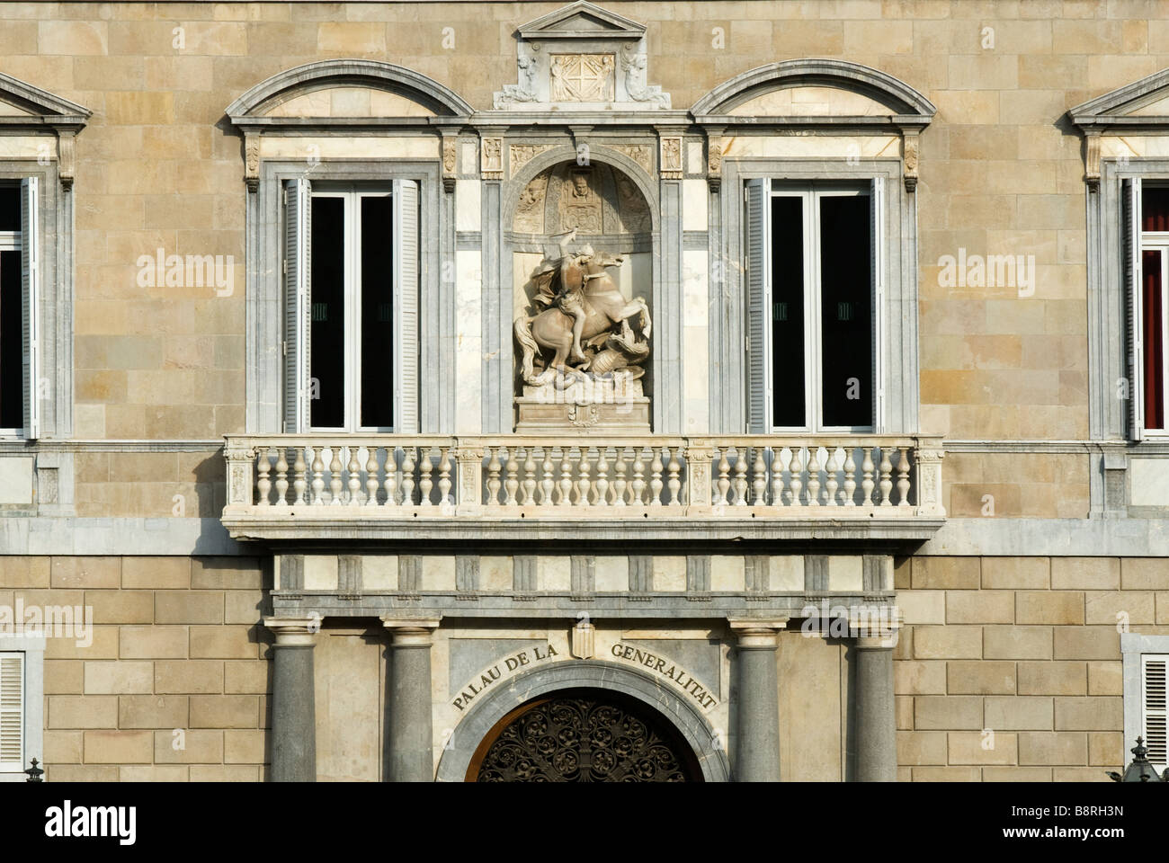 Main Balcony of the Catalonias goverment palace in Barcelona Stock Photo