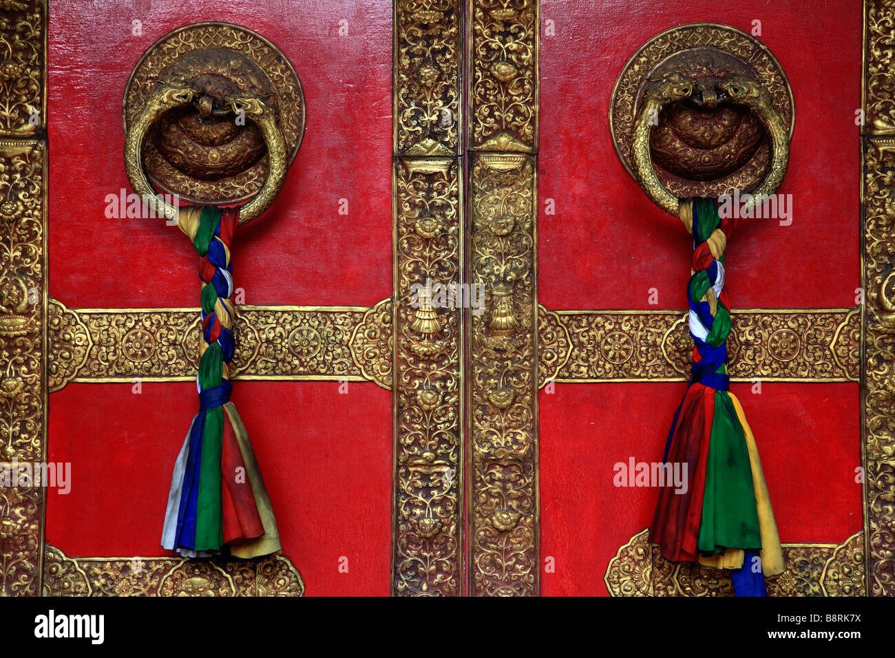 Nepal Kathmandu tibetan monastery gate detail Stock Photo Alamy