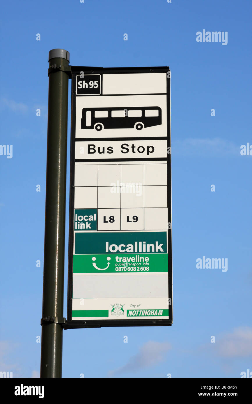 A Nottingham City Transport bus stop, Nottingham, England, U.K. Stock Photo