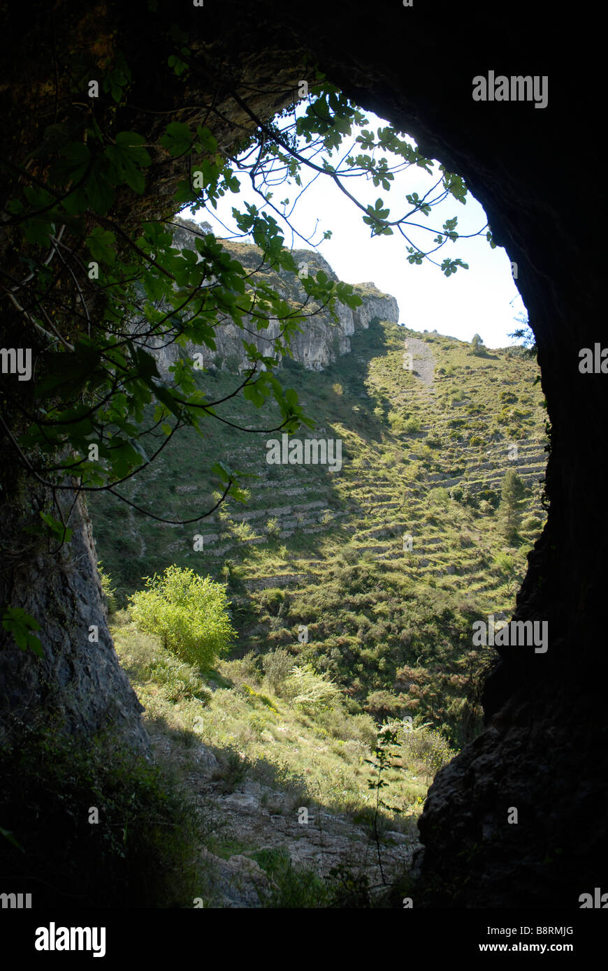 cave entrance,Vall de Laguart, Benimaurell, Alicante Province, Comunidad Valenciana, Spain Stock Photo