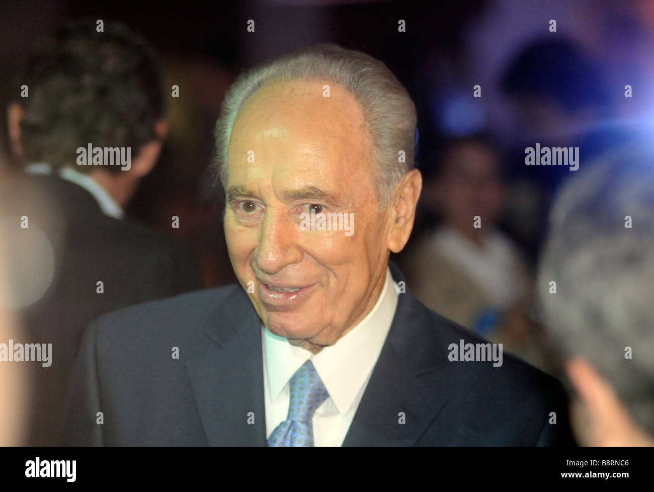 Portrait of Israeli president Shimon Peres during a conference in Jerusalem for Israel 60th annıversary. Stock Photo