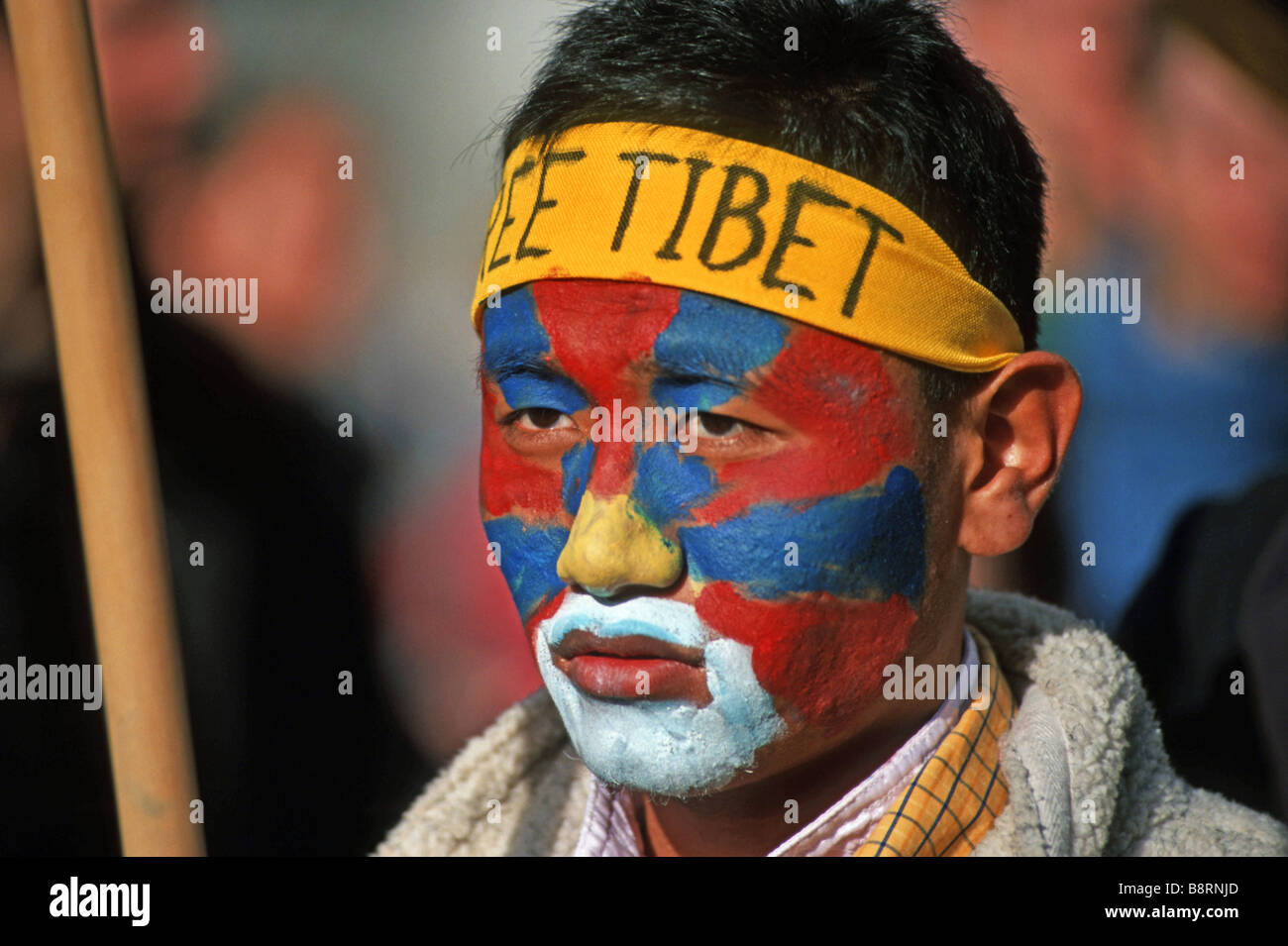 tibetan living in exile would like to make the public aware of a problem, United Kingdom, London Stock Photo