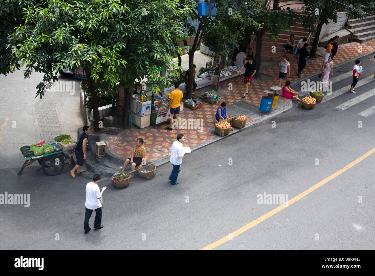 Aerial view of street life and comerce in Chongqing city, China. Stock Photo