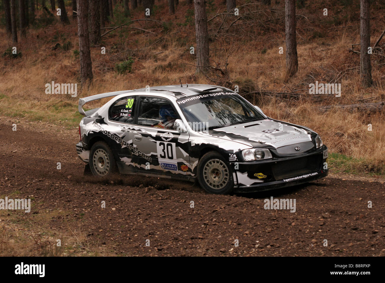 Action shot of rally car proforming at Rallye Sunseeker 2009 Stock Photo