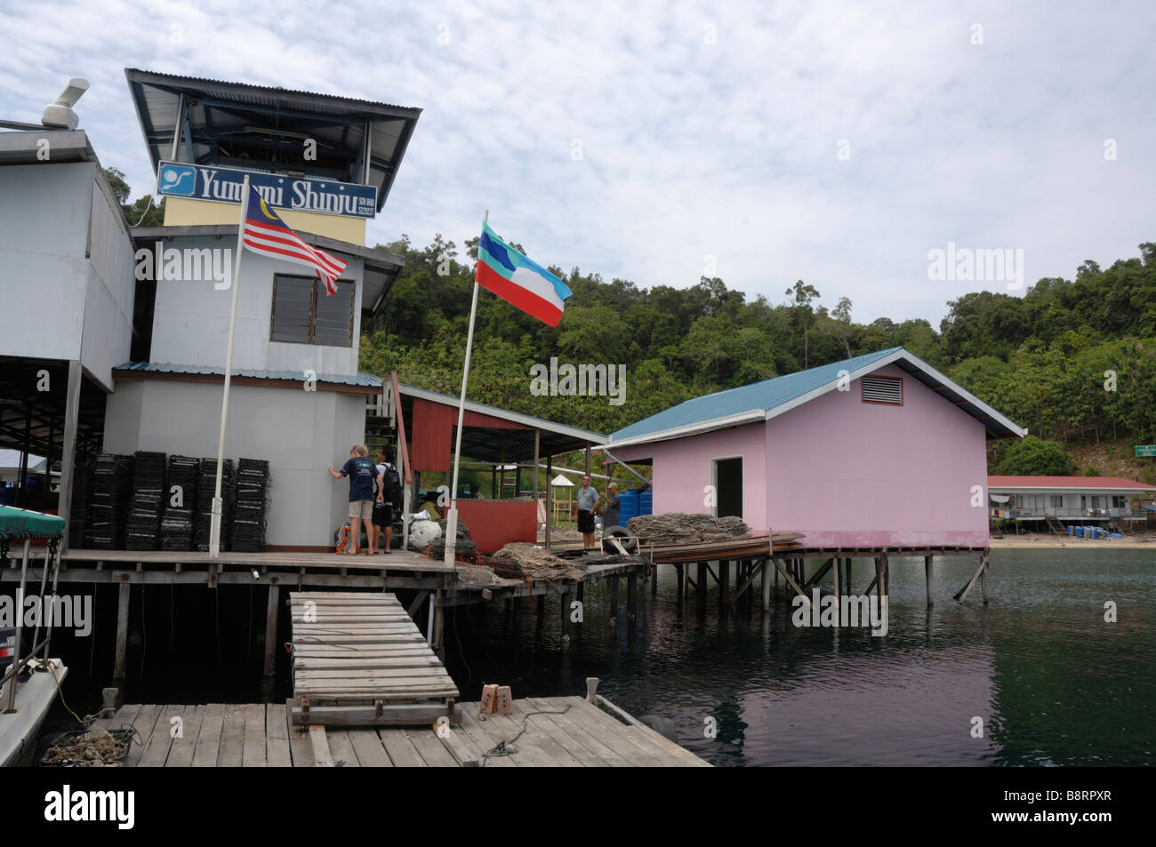 Japanese pearl farm Darvel Bay Sulu Sea Malaysia South east Asia Stock Photo