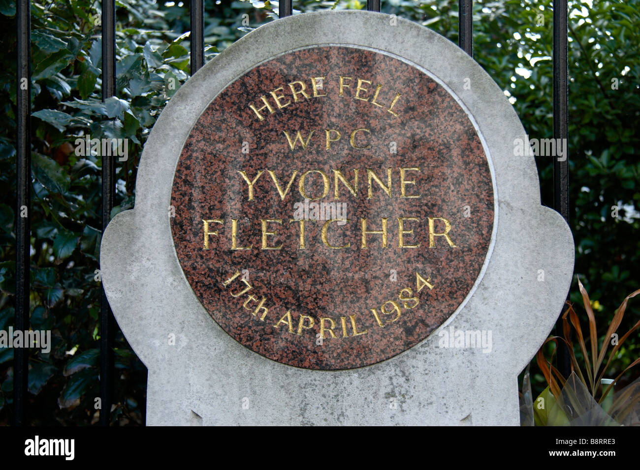 The memorial in St James's Square to WPC Yvonne Fletcher who was shot from the Libyan Embassy on 17th April 1984.  Mar 2009 Stock Photo