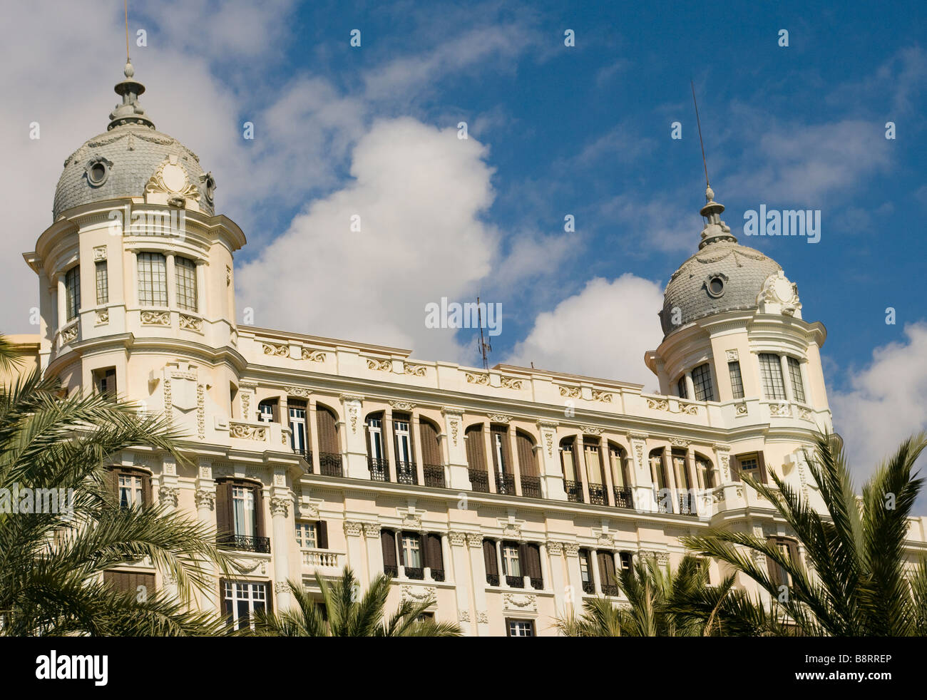 spanish Architecture Buildings Overlooking The Plaza Del Mar Alicante Spain Stock Photo