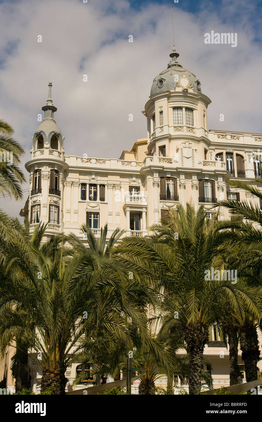 spanish Architecture Buildings Overlooking The Plaza Del Mar Alicante Spain Stock Photo