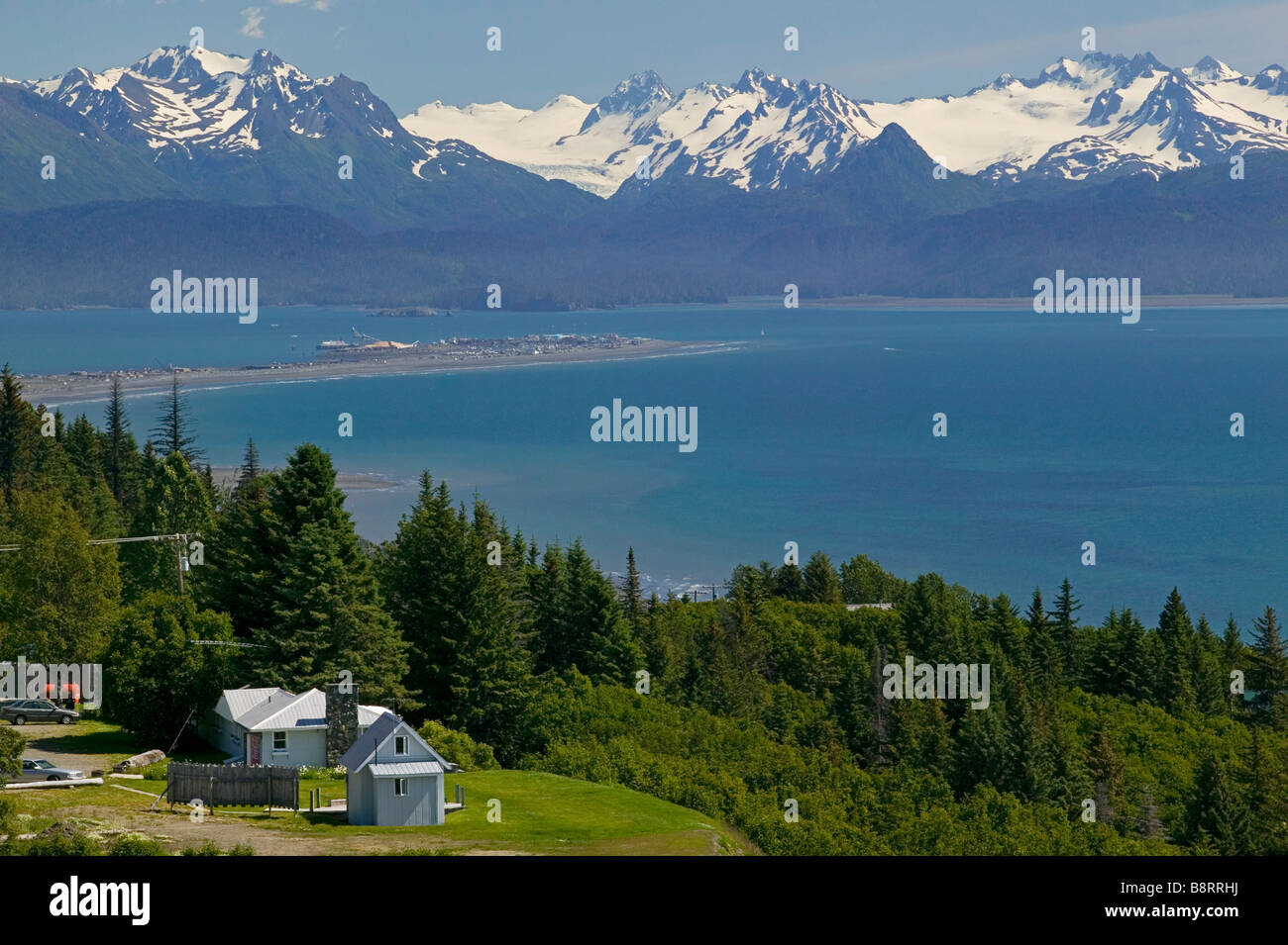 A view overlooking the Homer Spit and Kachemak Bay in Homer, Alaska