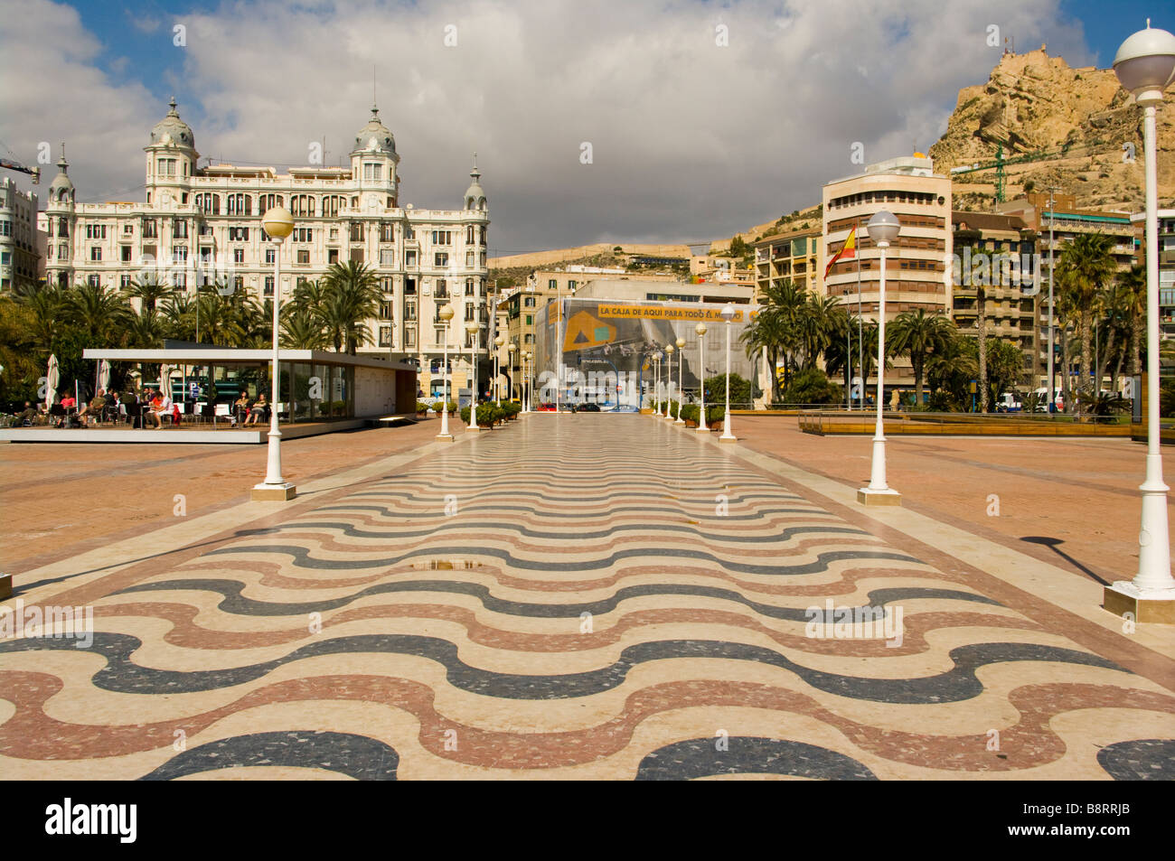 Marina Side Paved Pedestrian Area Looking Towards The Plaza Del Mar Alicante Spain Spanish Street Scene Stock Photo