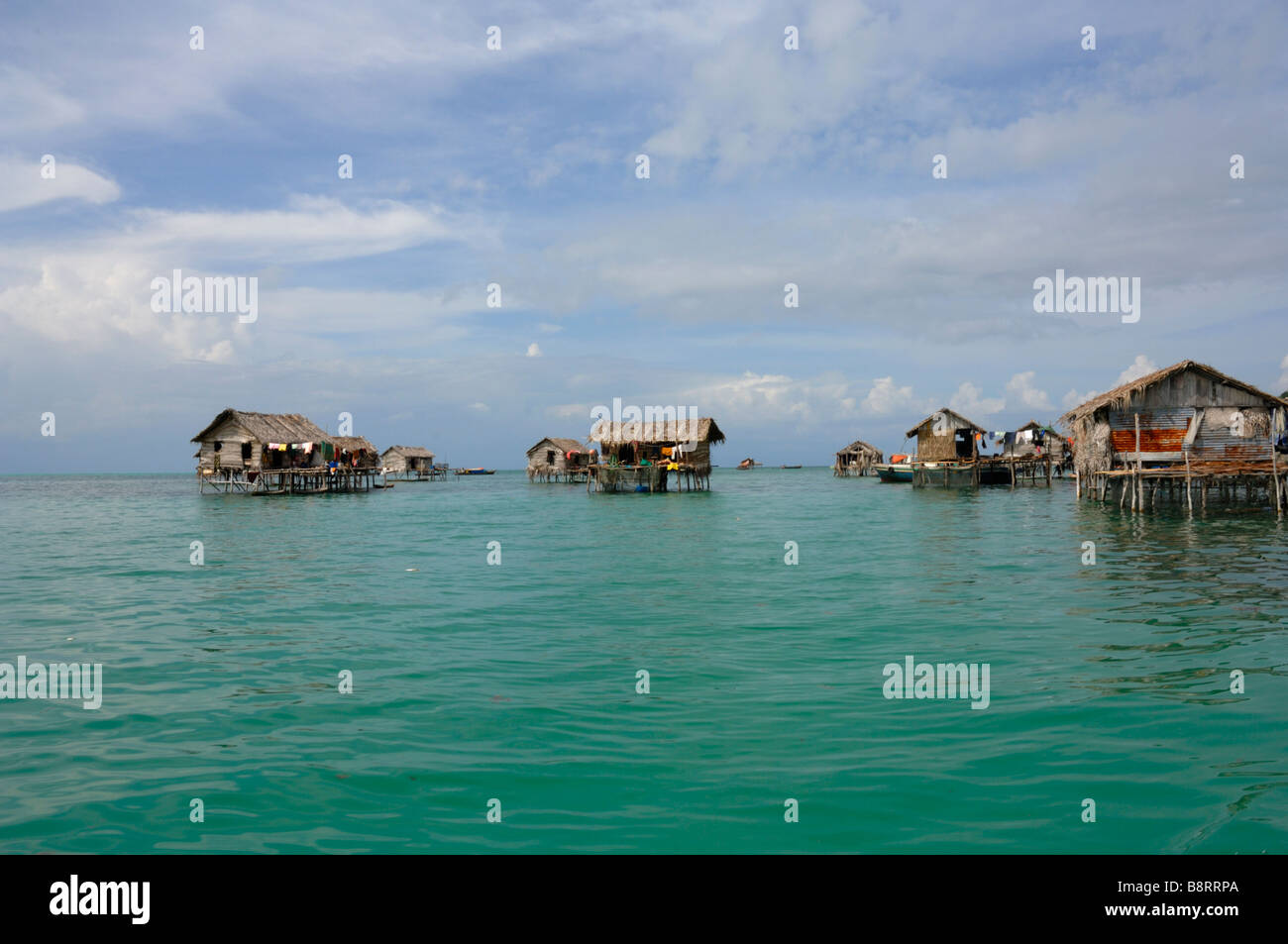 Bajau Laut kampong and houseboat Pulau Gaya Semporna Sulu Sea Malaysia South east Asia Stock Photo