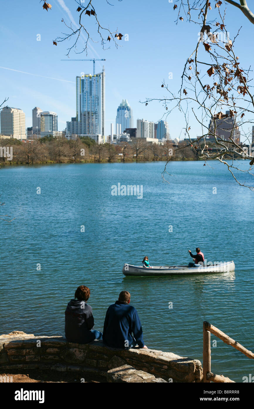 Austin Hike and Bike Trail Towne Lake canoeing downtown skyline Stock Photo Alamy