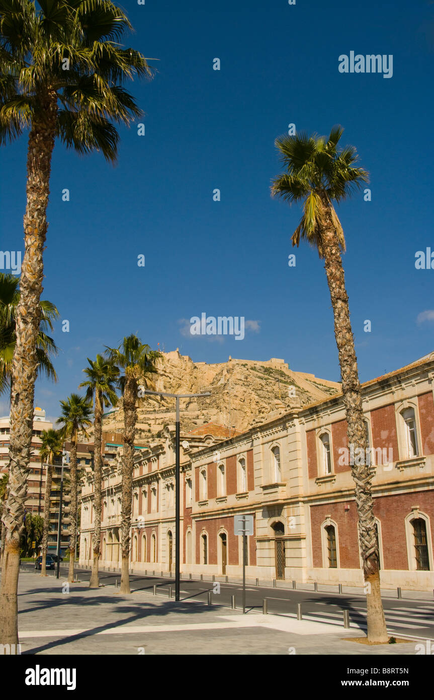 A View Up To The Castillo De Santa Barbara From The Harbour Alicante Spain Spanish Street Scene Stock Photo