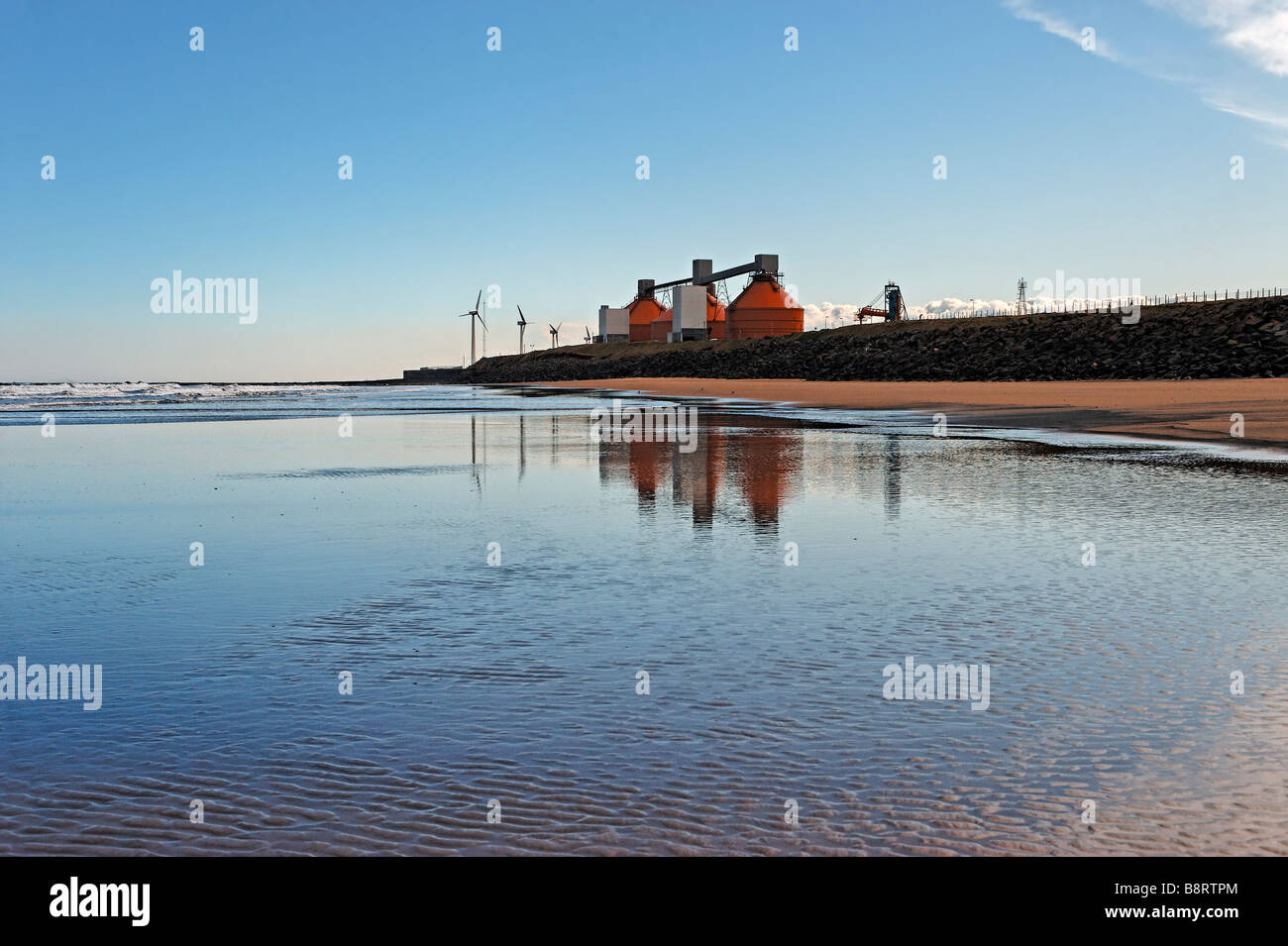 Blyth Harbour viewed from Cambois beach Stock Photo