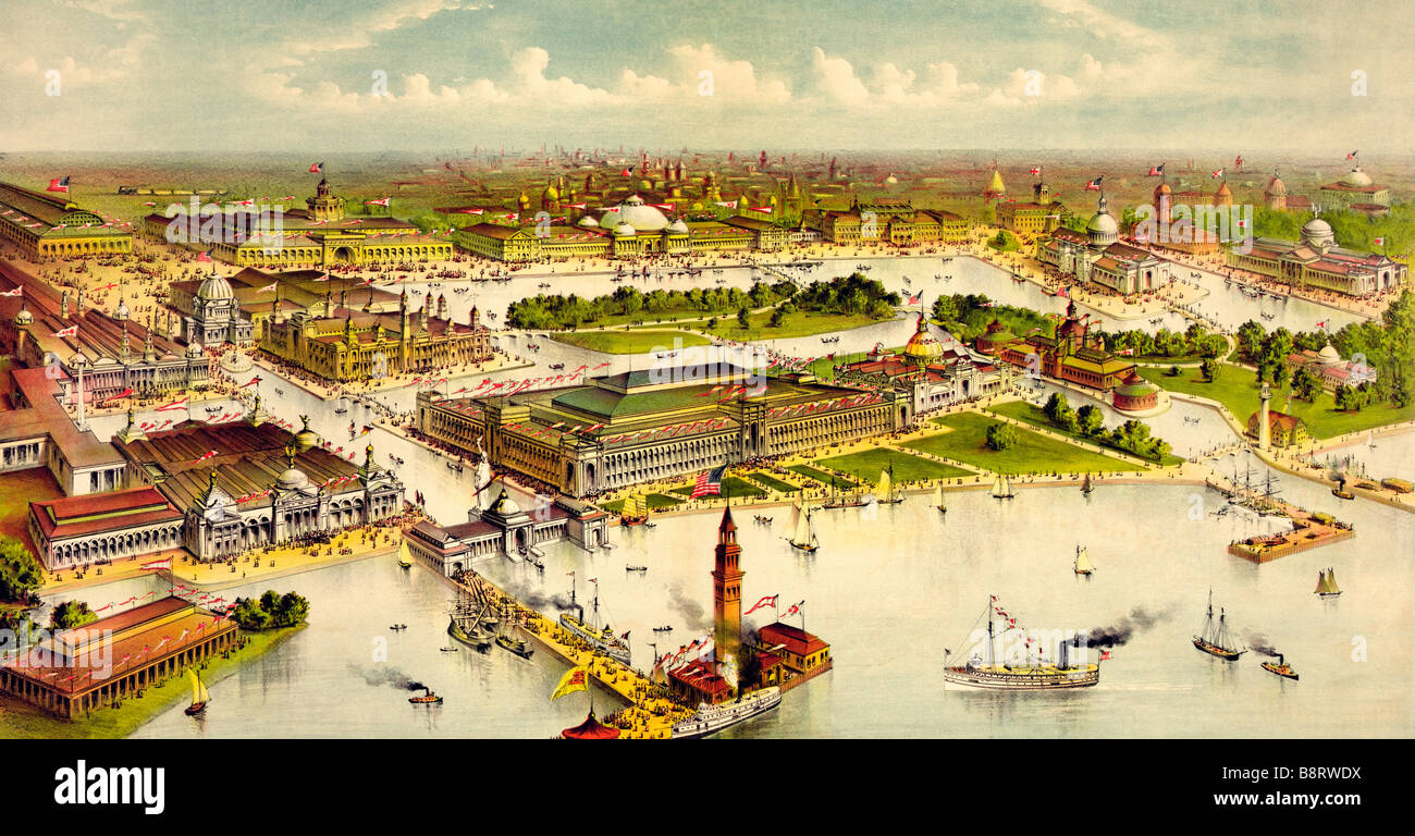 Aerial view of Worlds Columbian Exposition of 1893 in Chicago , Chicago World's Fair Stock Photo