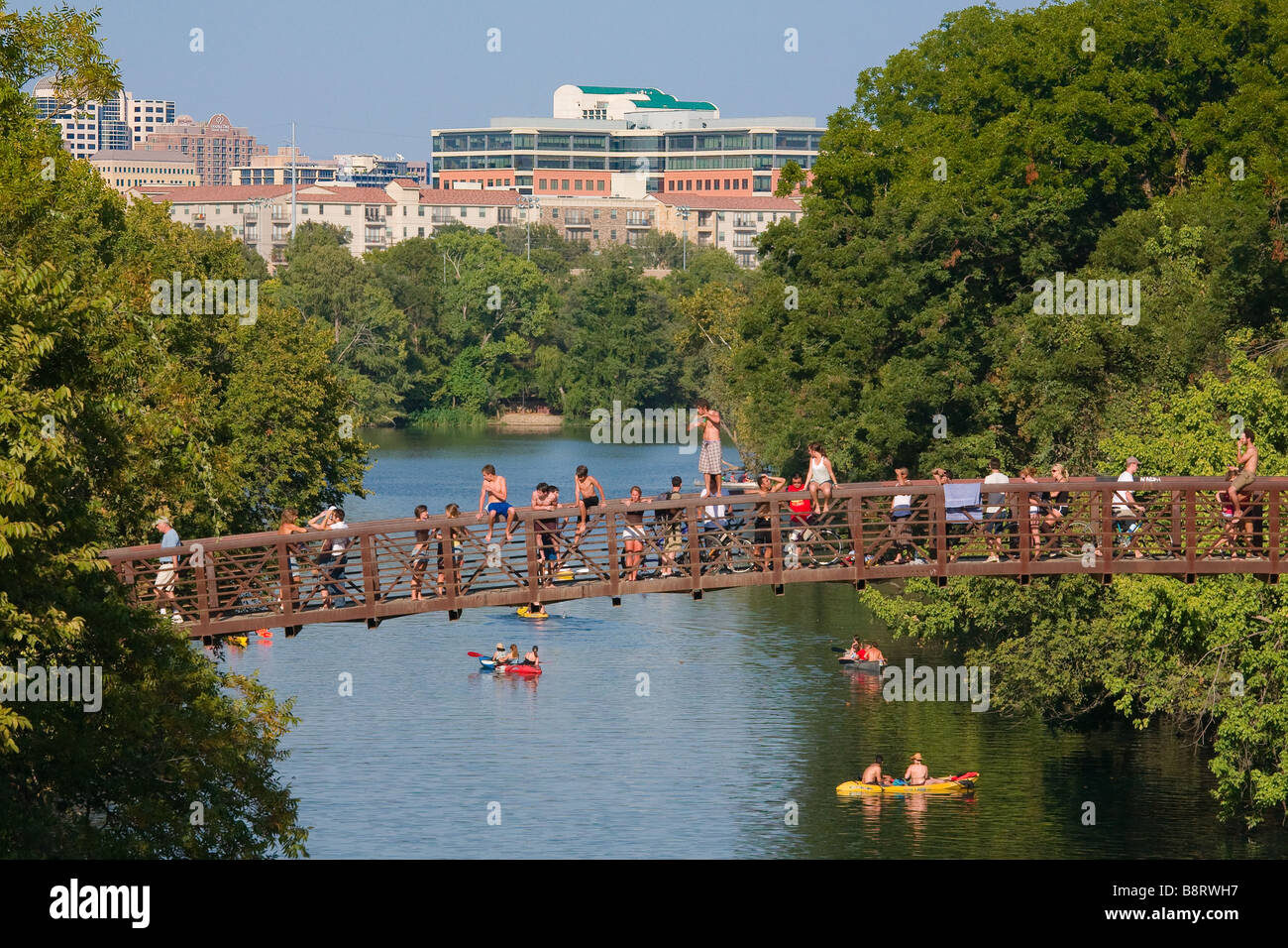 Austin, Texas - Young people congregate on a bridge in Zilker Park during the Austin City Limits Festival Stock Photo