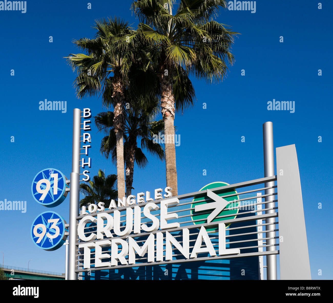 Sign at the entrance to the Cruise Terminal at the Port of Los Angeles, San Pedro, Los Angeles, California, USA Stock Photo