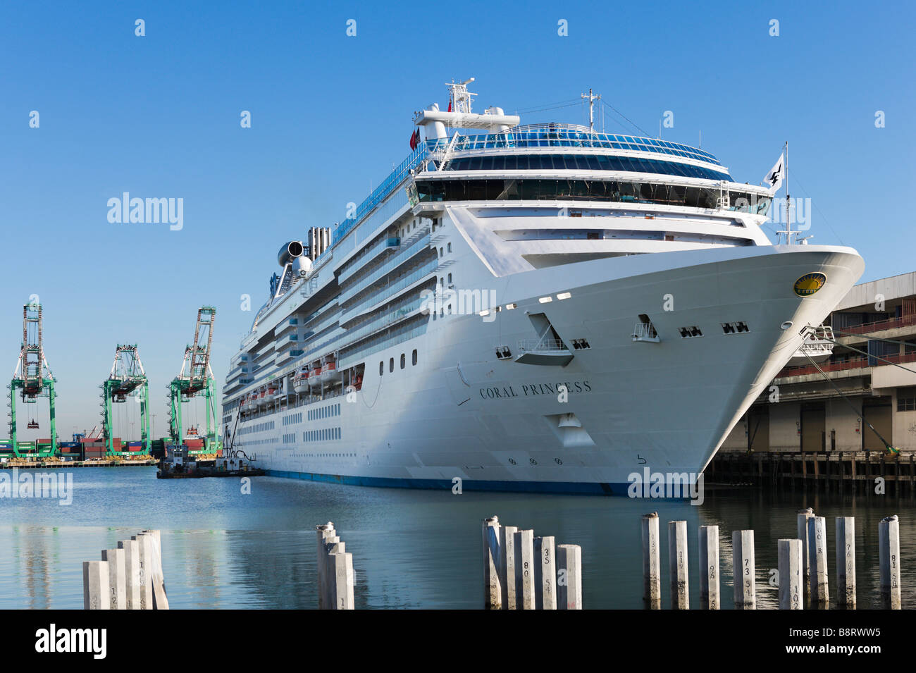 The cruise liner Coral Princess docked at the Cruise Terminal in the Port of Los Angeles, San Pedro, Los Angeles, California Stock Photo
