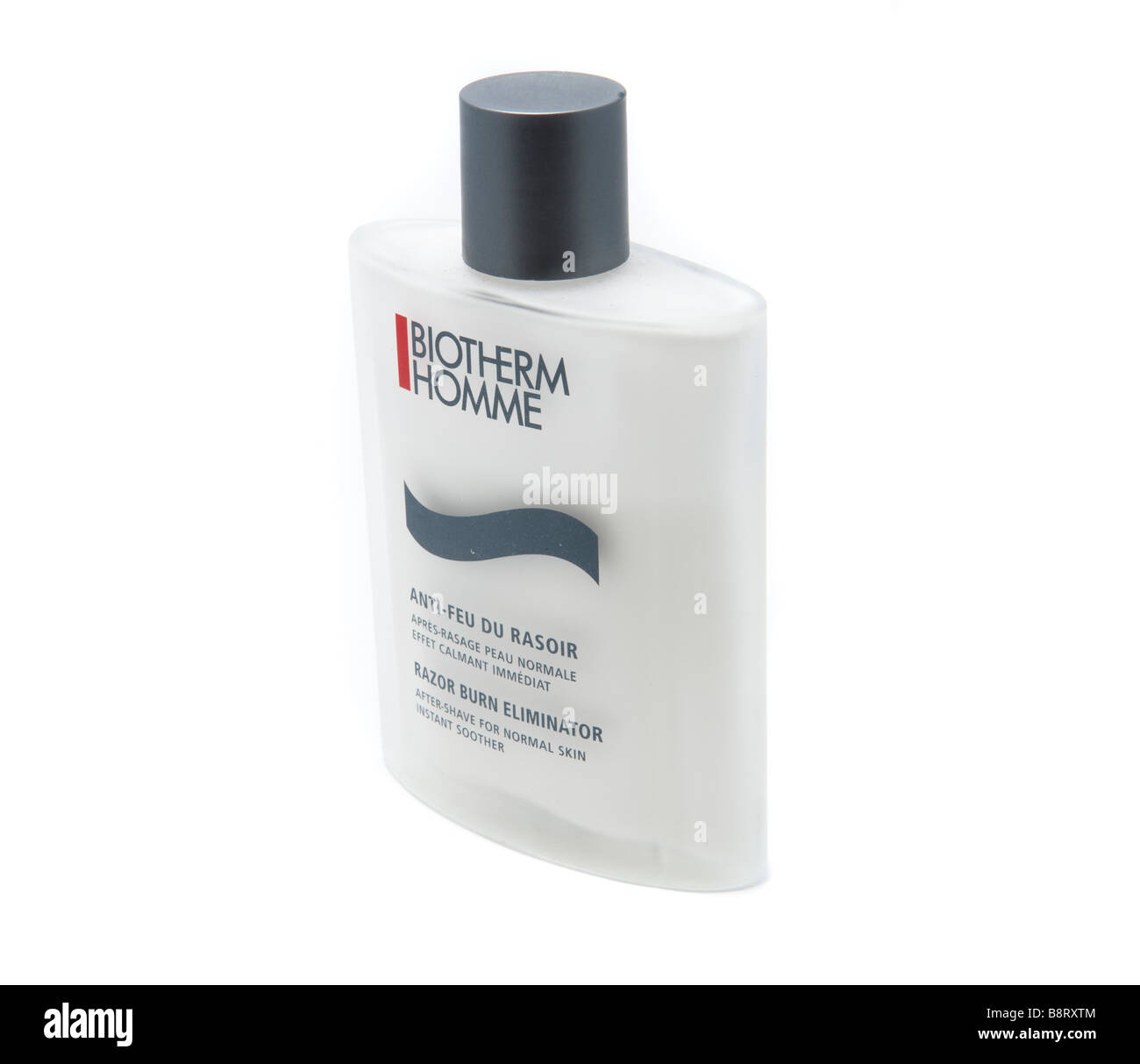 A Biotherm homme after-shave bottle over a white background. Stock Photo