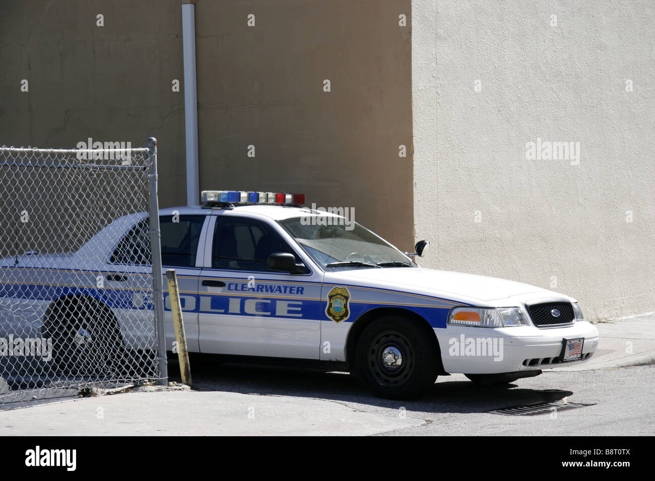 Clearwater police car waiting in alley in downtown Clearwater Florida