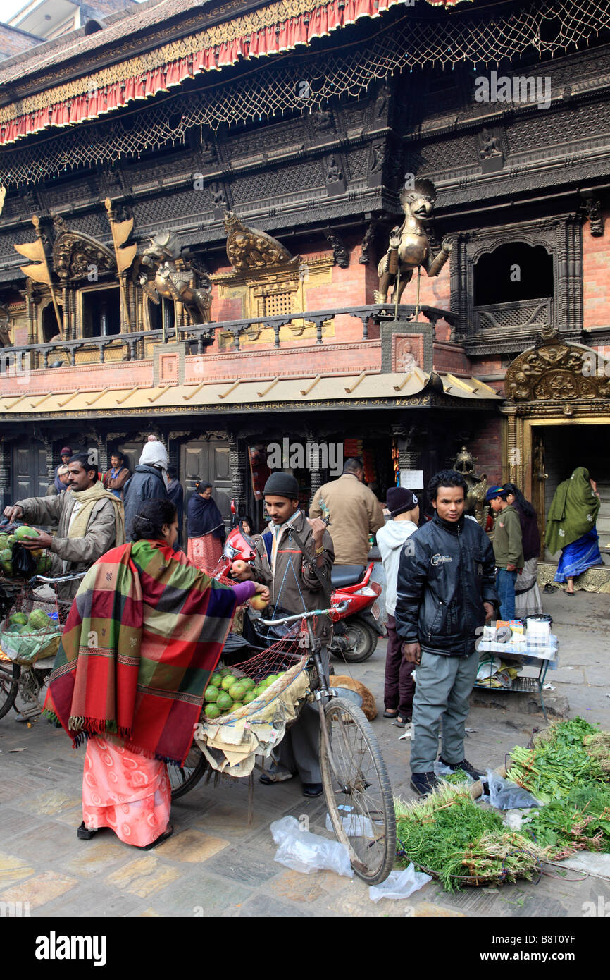 Nepal Kathmandu Indra Chowk Akash Bhairab shrine market Stock Photo