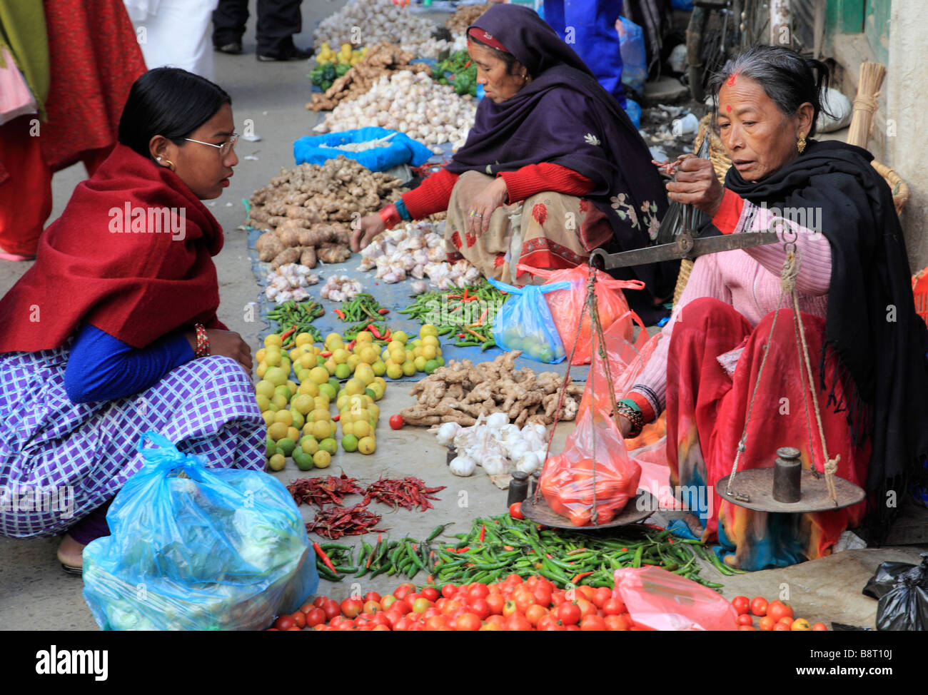Nepal Kathmandu Asan Tol vegetable market women Stock Photo Alamy