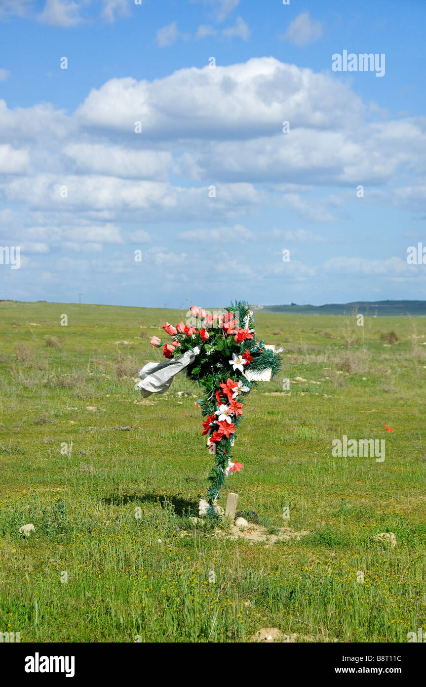 Roadside memorial for the victim of a traffic accident, CA Stock Photo