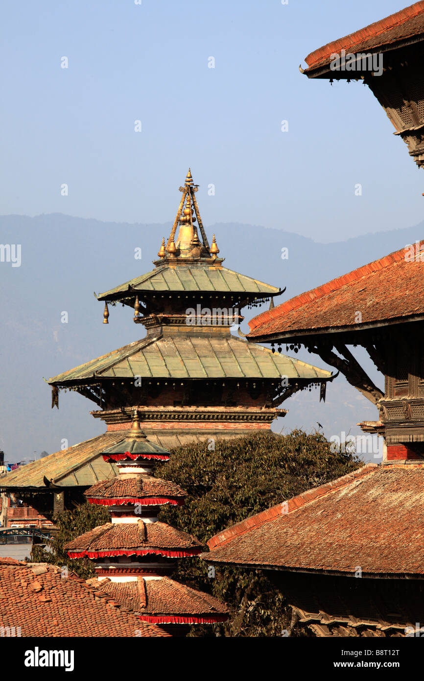 Nepal Kathmandu Durbar Square spires of Hanuman Dhoka Palace Taleju Temple Stock Photo