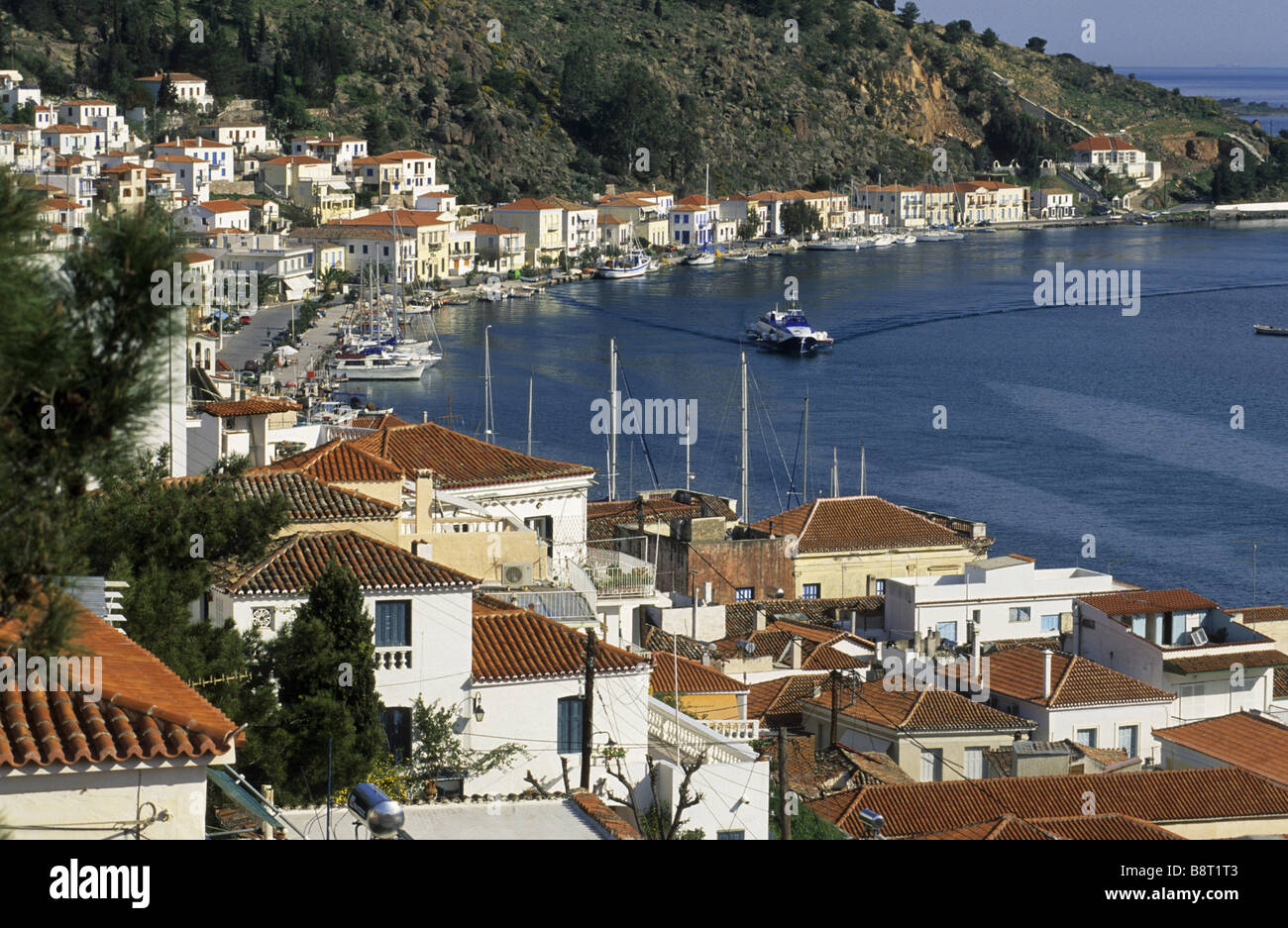 harbour of Poros with Flying Dolphin, Greece, Saronian islands, Poros Stock Photo