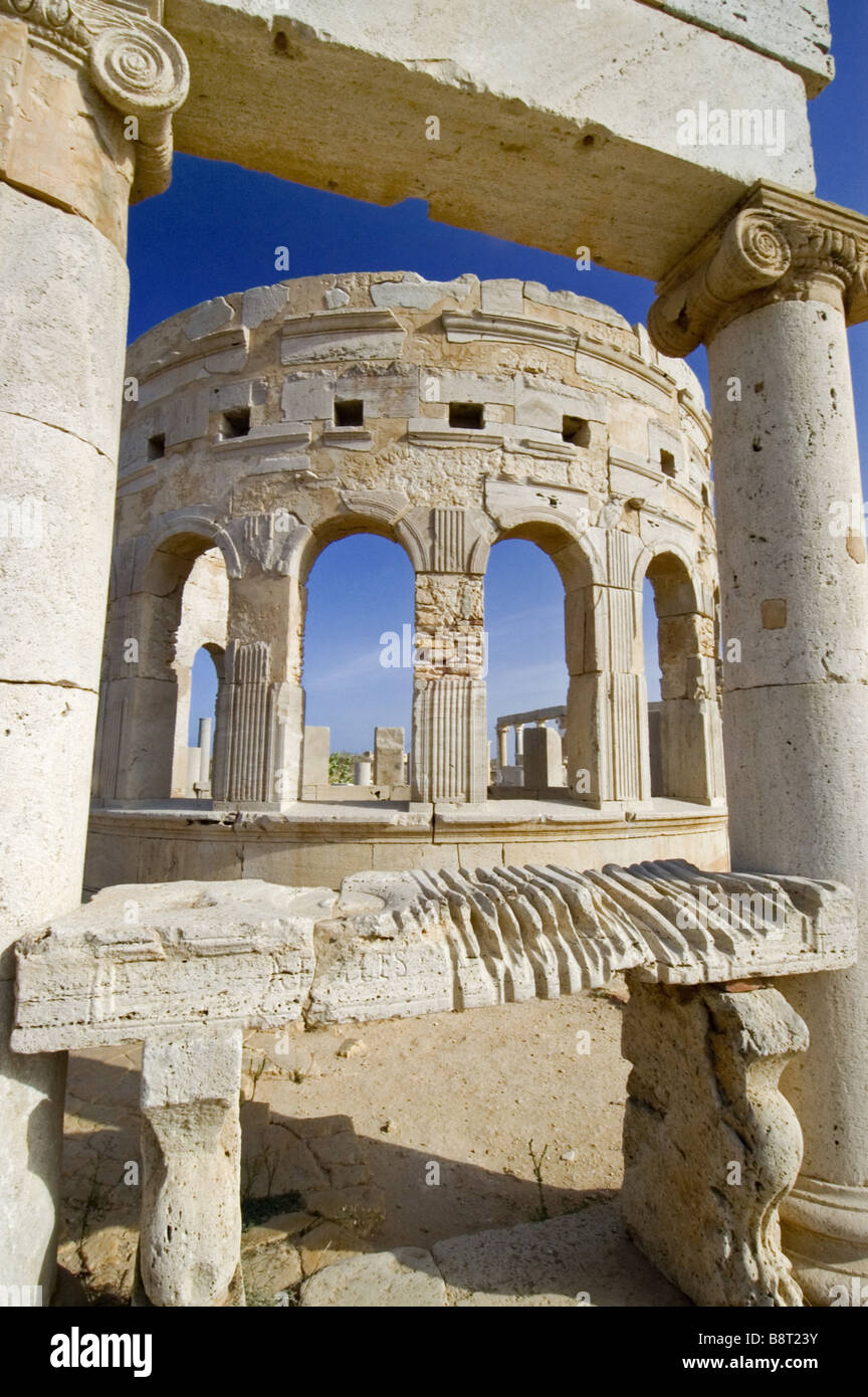roman market square at Leptis Magna, Libya Stock Photo