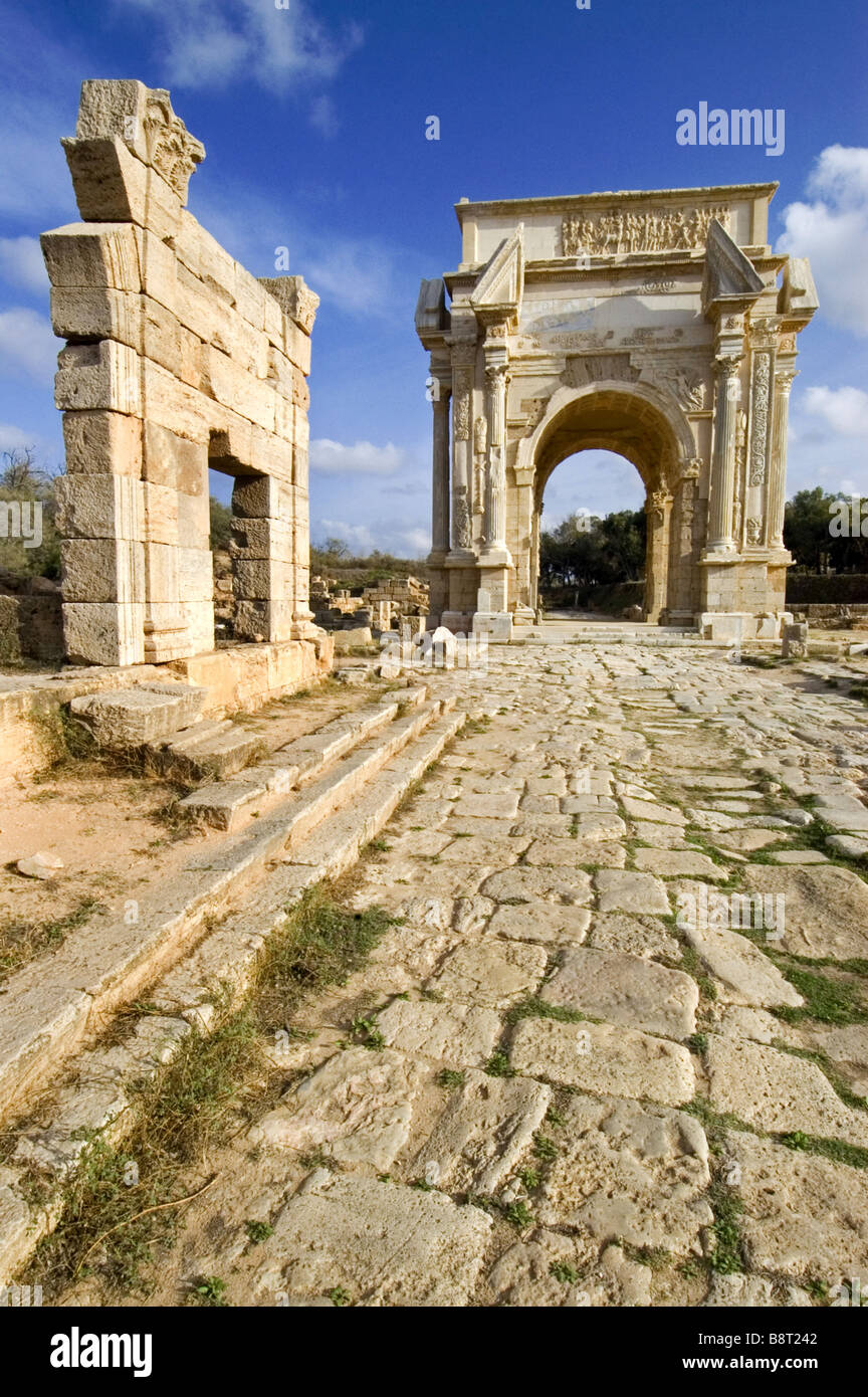 triumphal arch of Septimus Severus Leptis Magna, Libya Stock Photo