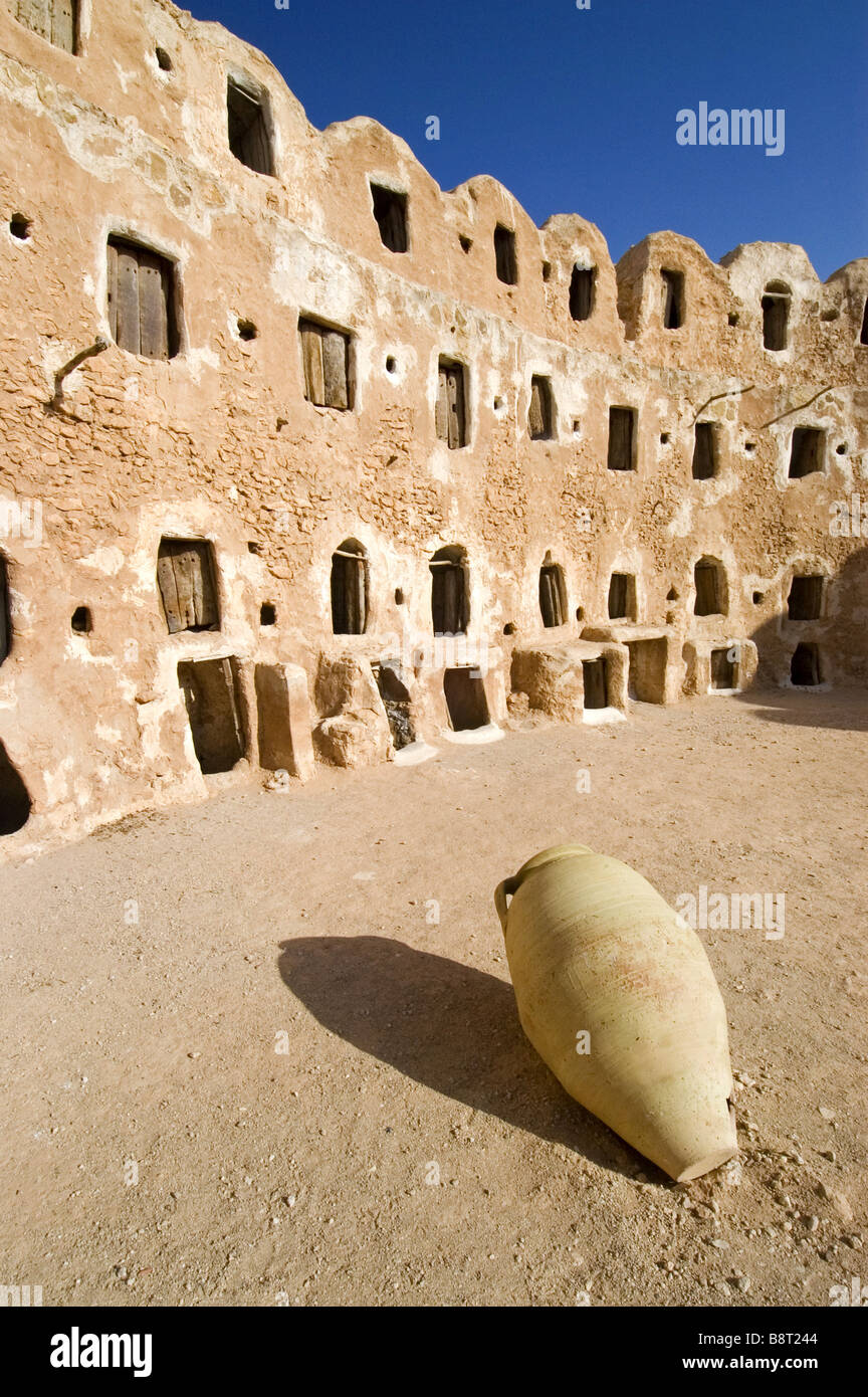 storage castle with ghorfas, Qasr el Hajj, Nafusah mountains, Libya Stock Photo