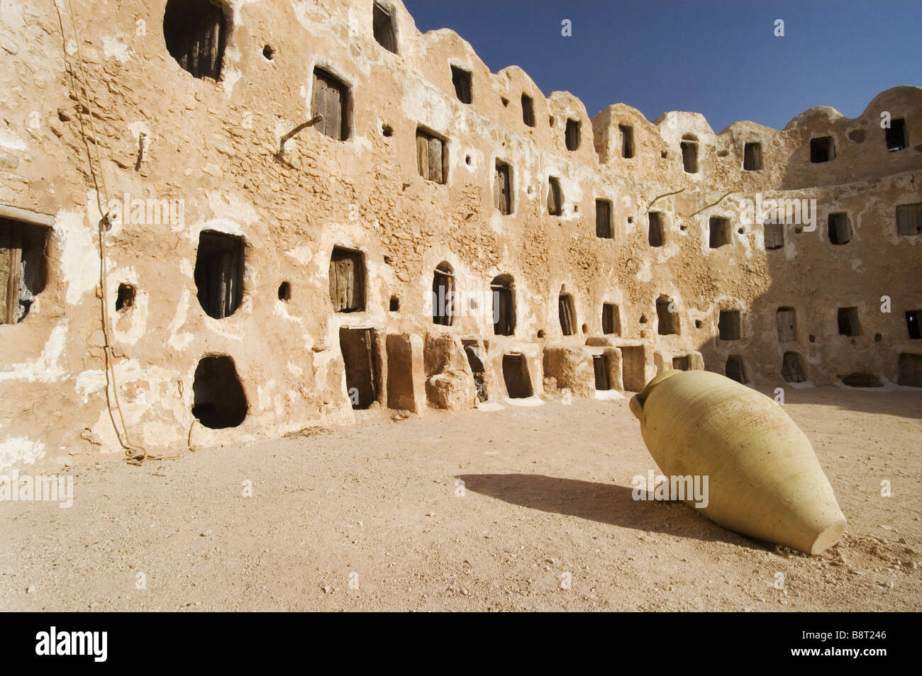 storage castle with ghorfas, Qasr el Hajj, Nafusah mountains, Libya Stock Photo