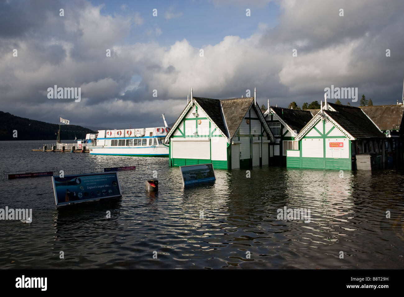Bowness On Windermere promenade under water due to flooding October