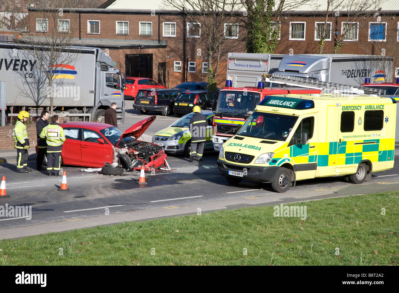 Road accident showing the Emergency Services Stock Photo Alamy