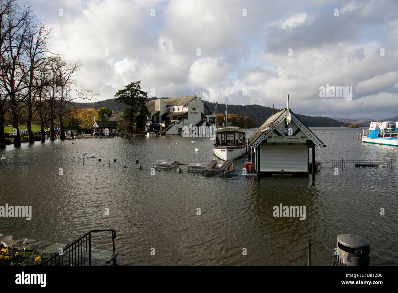 Bowness On Windermere promenade under water due to flooding October