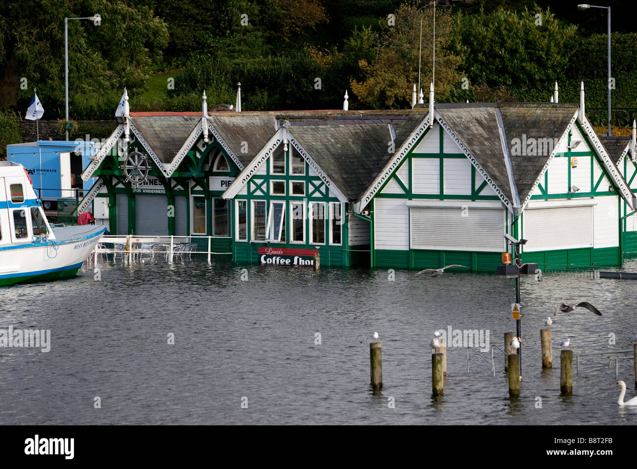 Bowness On Windermere promenade under water due to flooding October