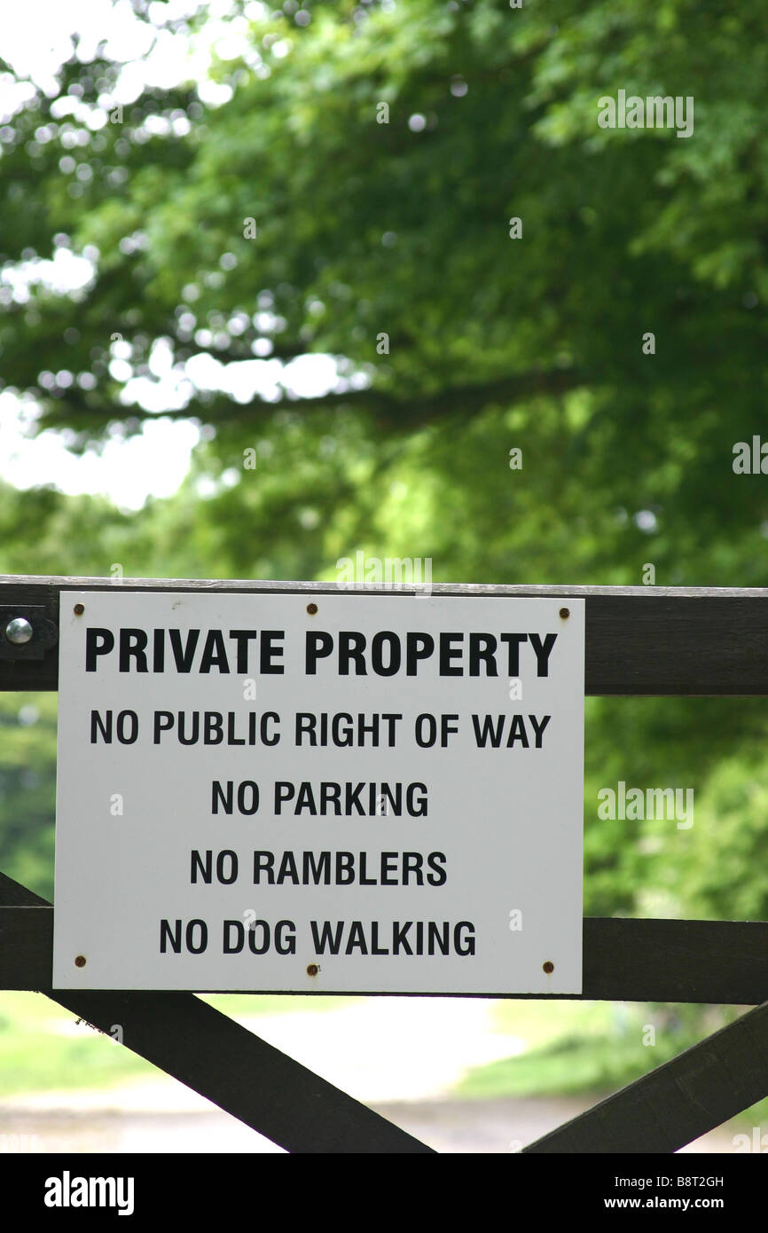 Private property warning sign on private land. Stock Photo