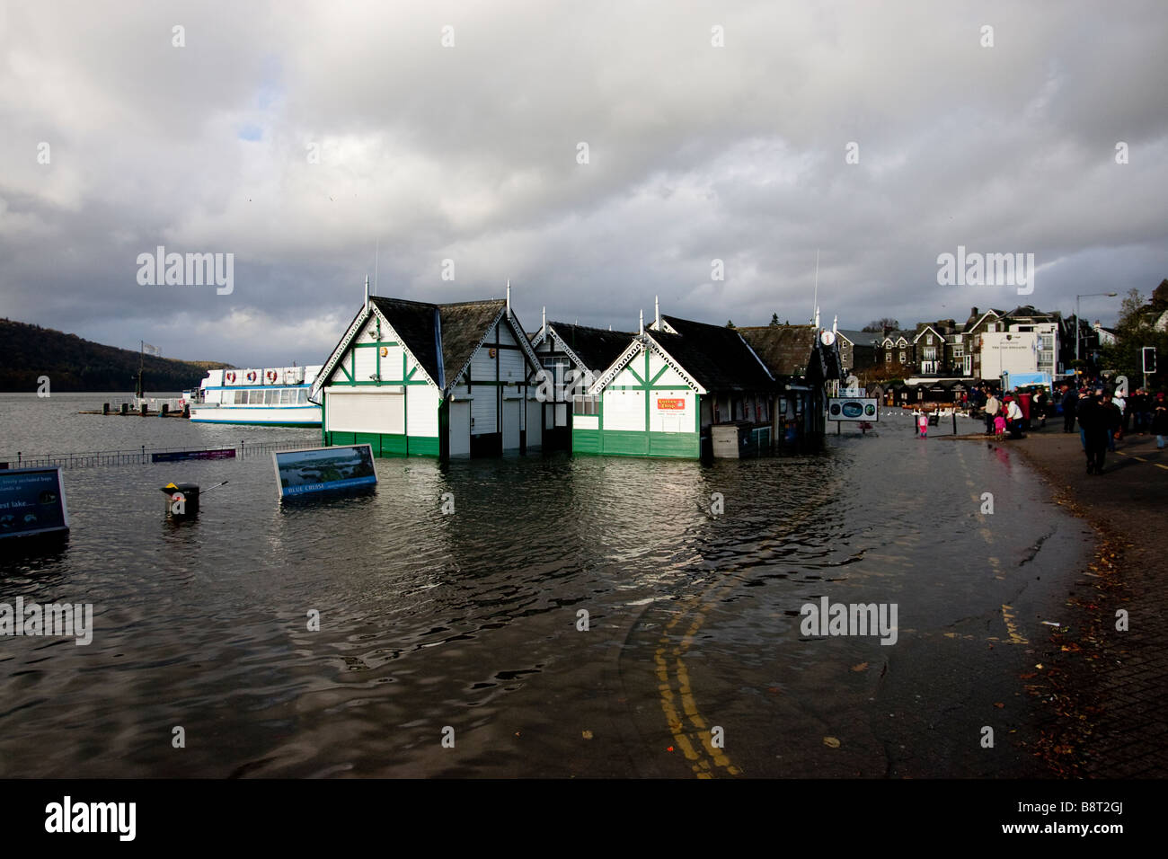 Bowness On Windermere promenade under water due to flooding October