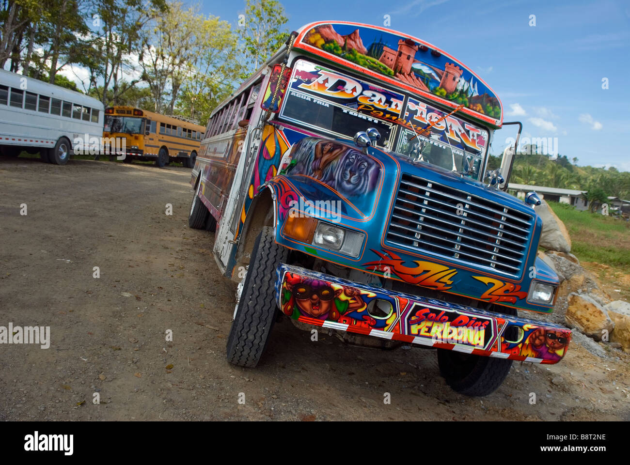 Beautiful ‘Diablo Rojo’ bus in Yaviza, Darien, Panama Stock Photo - Alamy