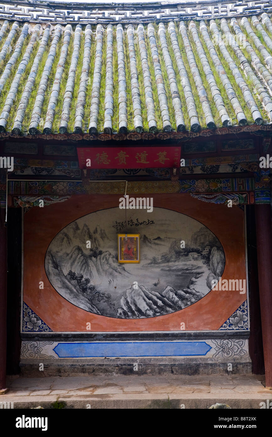 Mural painting in a taoist temple on Weibaoshan holy mountain, Yunnan Province, China. Stock Photo