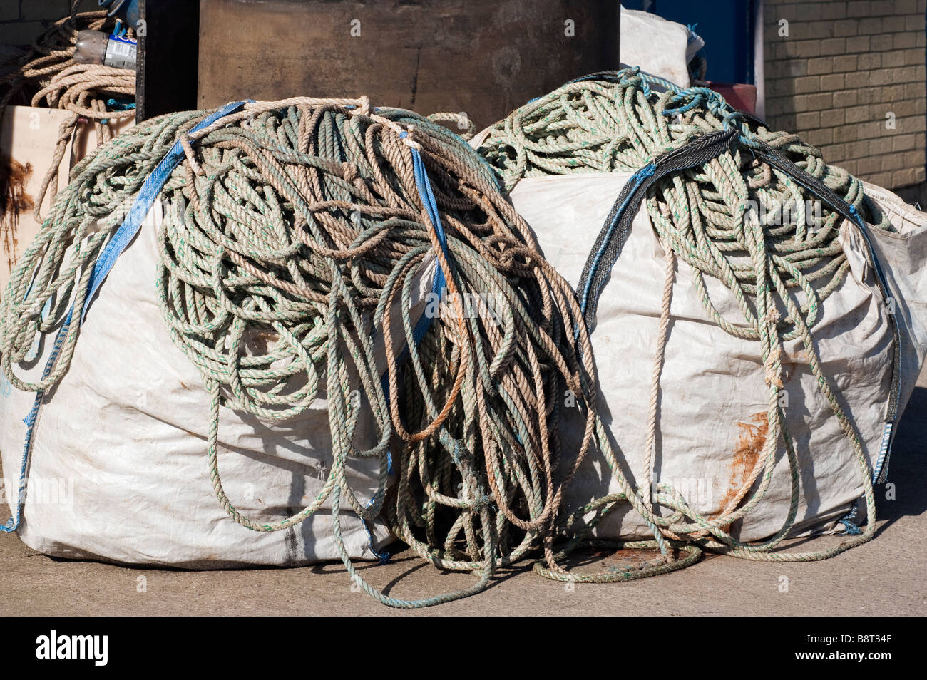Two large sacks of fishing ropes Stock Photo