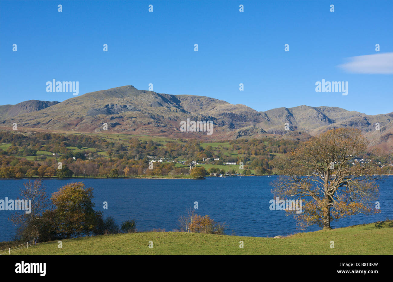 Coniston Water and Coniston Old Man mountain Lake District Cumbria