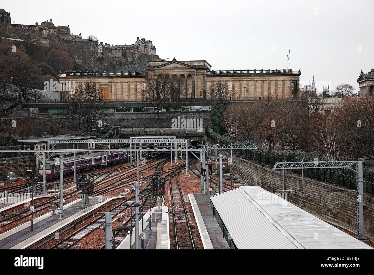 National gallery overlooking Waverley station with the Castle behind