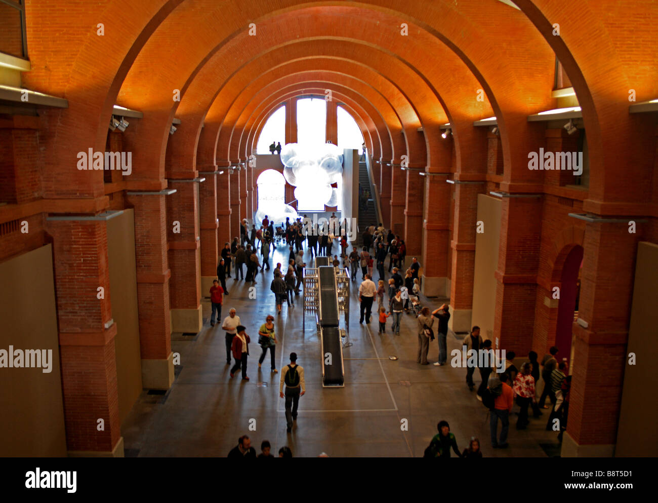 An interior view of people visiting the Musee des Abattoirs, a contemporary art museum in Toulouse, in France. Stock Photo