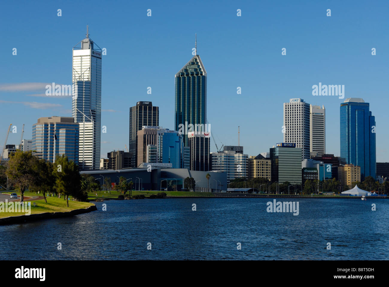 City centre skyline from Swan River Perth Western Australia Stock Photo ...