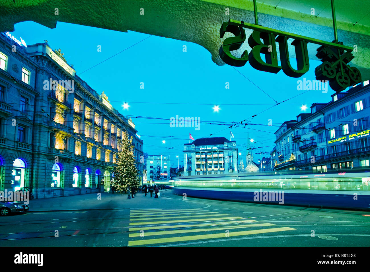 UBS bank entrance Logo UBS Credit Suisse bank Paradeplatz Zurich Switzerland Stock Photo