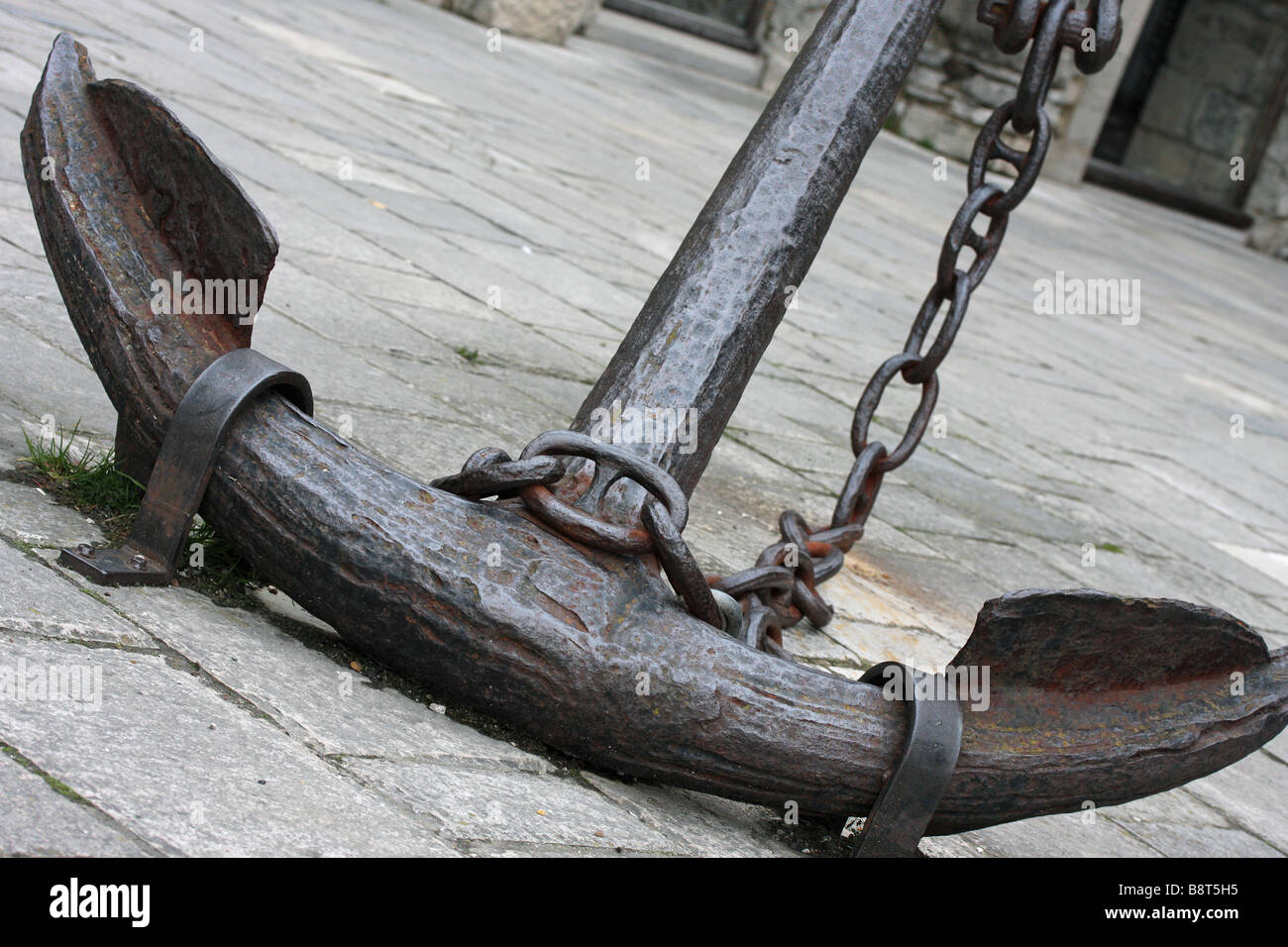 closeup of old anchor outside Local History Centre, Poole Quay, Dorset Stock Photo